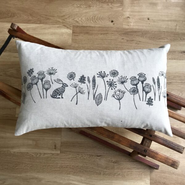 Hare Meadow Handprinted Bolster Cushion - Image 3