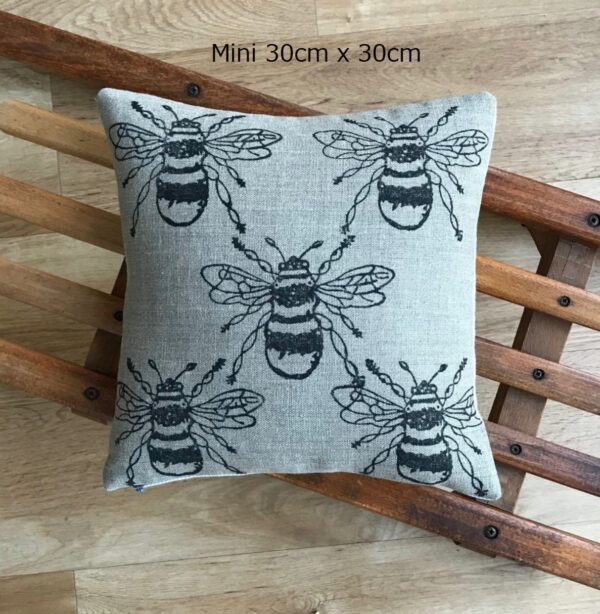 Bee Print Cushion on Natural Flax Linen - Image 3