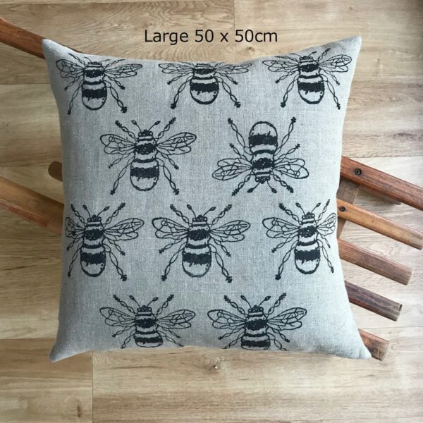 Bee Print Cushion on Natural Flax Linen - Image 4