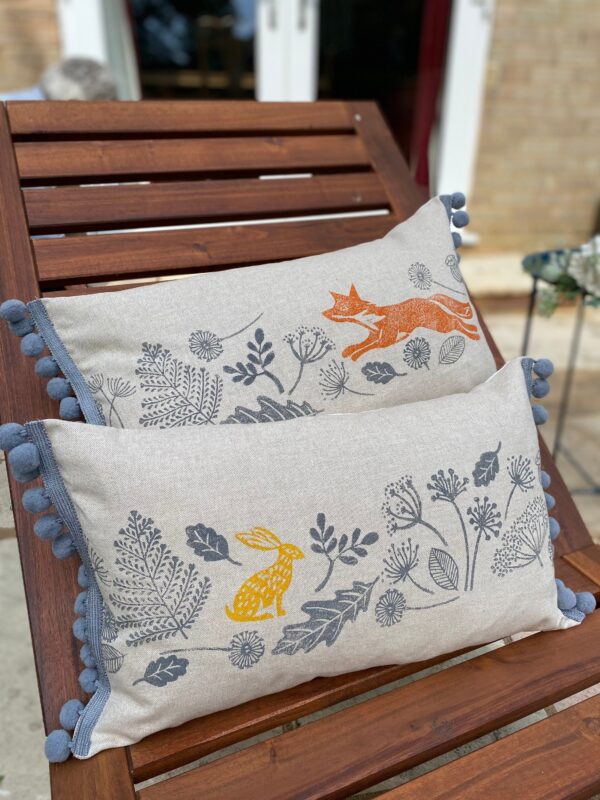 Fox and Hare Pom Pom Bolster Cushion - Image 3
