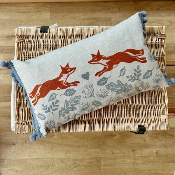 Leaping Fox Mini Bolster Pom Pom Cushion