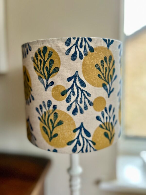 Seaweed Yellow & Navy Printed Drum Lampshade - Image 2