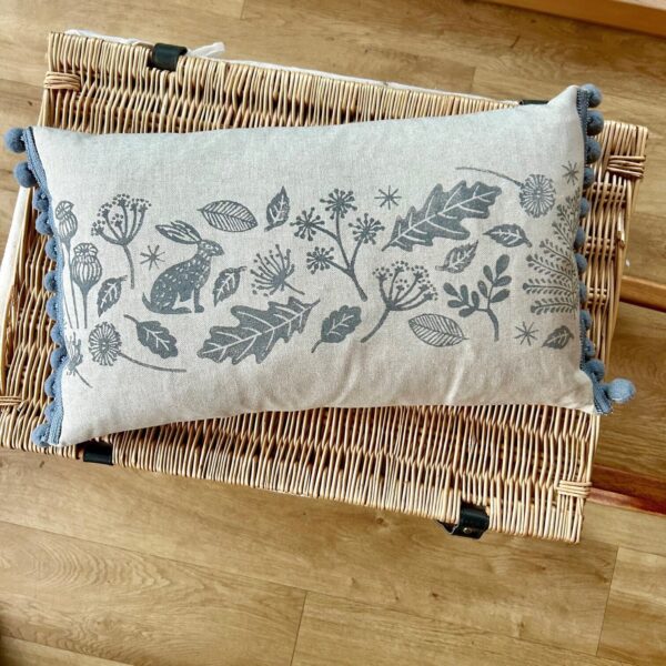 Hare Meadow Mini Bolster Pom Pom Cushion