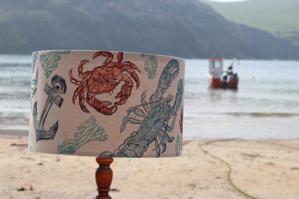 Rockpool 40cm Diameter Lampshade - Printed with Lobsters Crabs Anchors & Seaweed - Image 5