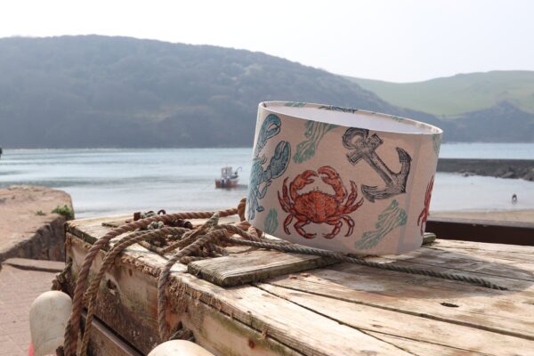 Rockpool 40cm Diameter Lampshade - Printed with Lobsters Crabs Anchors & Seaweed