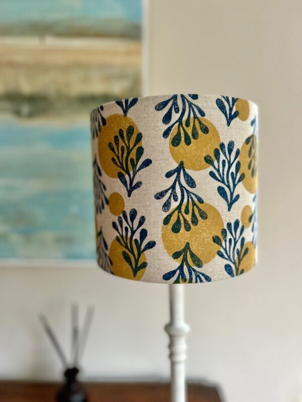 Seaweed Yellow & Navy Printed Drum Lampshade