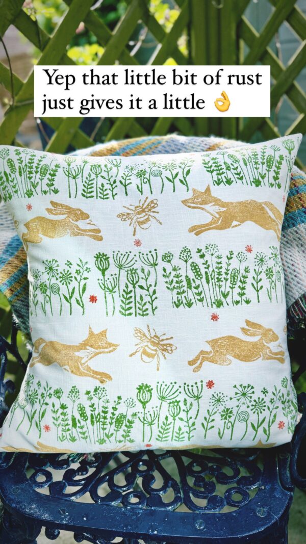 The Hare The Fox and The Bee Meadowprint Linen Cushion - Image 2