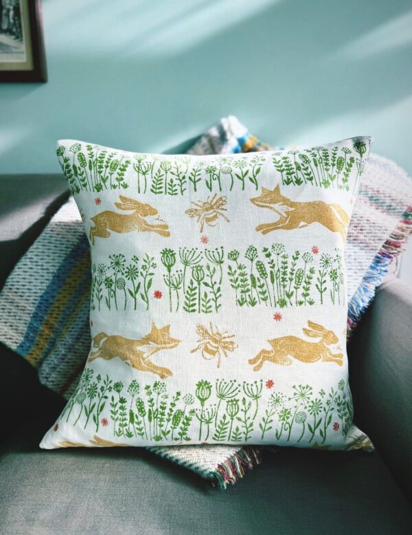 The Hare The Fox and The Bee Meadowprint Linen Cushion