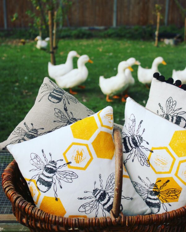 Bee & Honeycomb Print Cushion